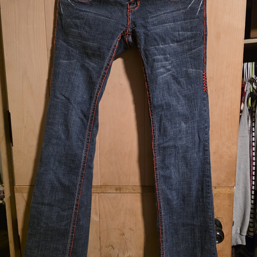 Stella Laguna Beach Blue Boot Cut Jeans with Red Stitching